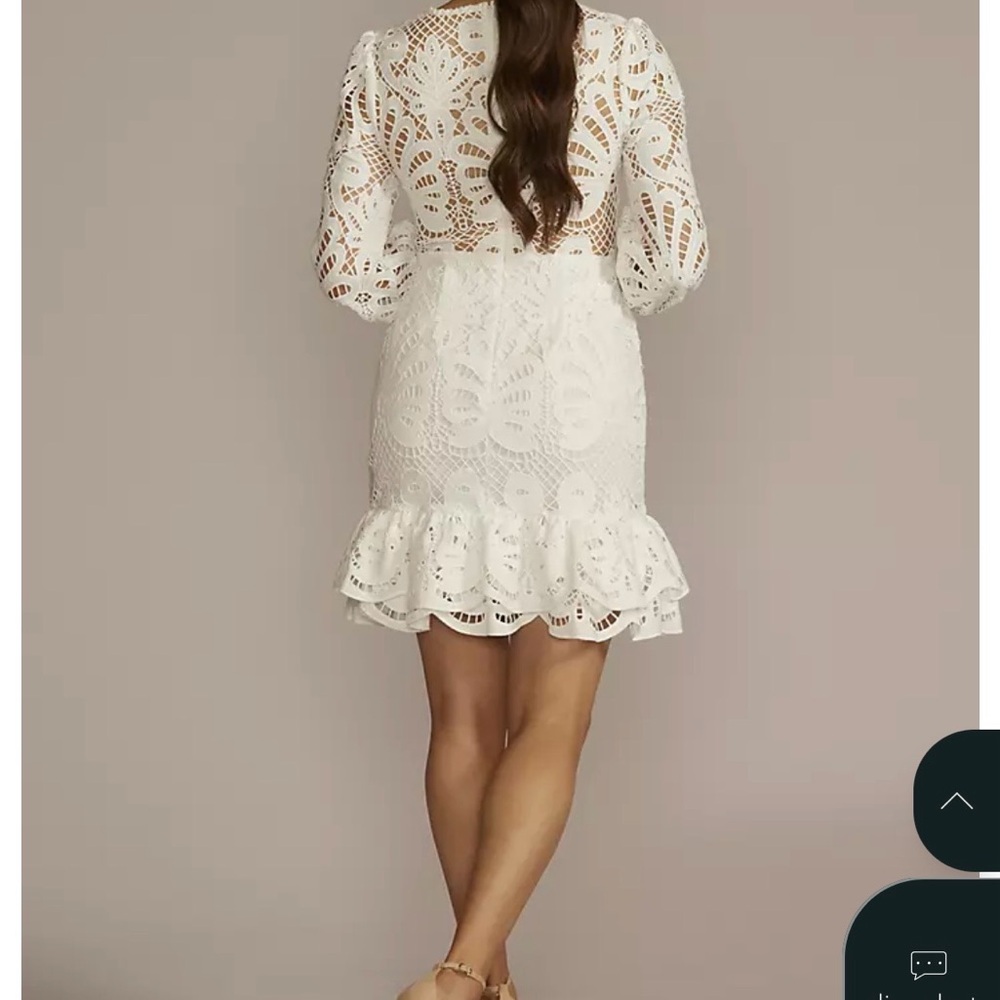 White Lace Long-Sleeve Ruffle-Hem Dress - Picture 7 of 8